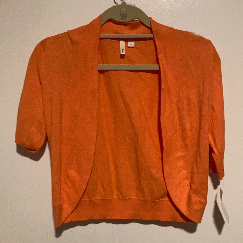 S, Peach, Frenchi, Short Sleeved Cropped Cardigan